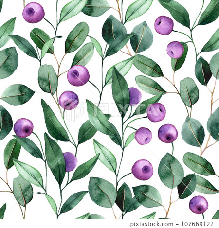 pattern, watercolor, blueberry 107669122