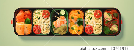 Open lunchbox with homemade food Open lunchbox with homemade food 107669133