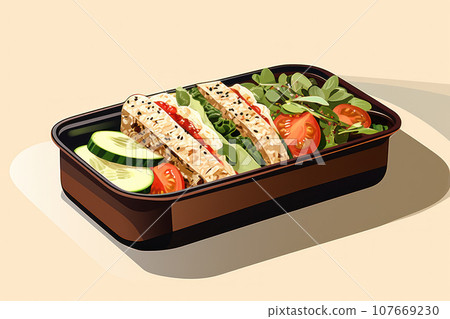 Open lunchbox with homemade food Open lunchbox with homemade food 107669230