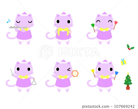 Christmas concert cat icon set 107669242