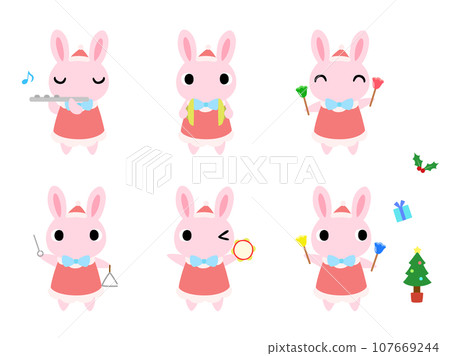 Christmas concert rabbit icon set 107669244