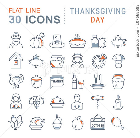 Set Vector Line Icons of Thanksgiving Day Set Vector Line Icons of Thanksgiving Day 107669685