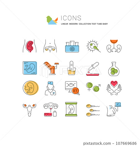 Set Vector Line Icons of Test Tube Baby. 107669686