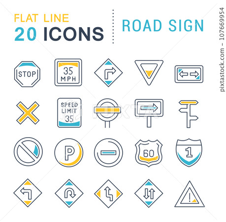 Set Vector Line Icons of Road Sign 107669954