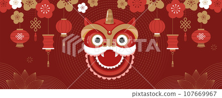 Lunar new year background, banner, Chinese New Year 2024 , Year of the Dragon. Geometric modern 107669967