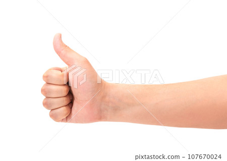 Male hand showing thumb up isolated on white background Male hand showing thumb up isolated on white background 107670024