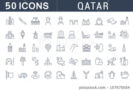 Set Vector Line Icons of Qatar. 107670084