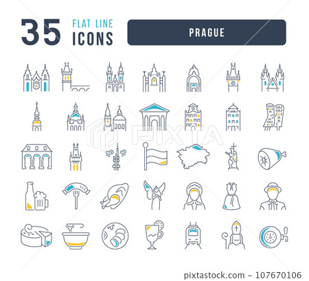 Set of linear icons of Prague 107670106