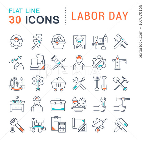 Set Vector Line Icons of Labor Day Set Vector Line Icons of Labor Day 107670159
