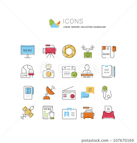 Set Vector Flat Line Icons Journalism Set Vector Flat Line Icons Journalism 107670169