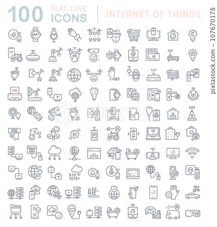 Set Vector Line Icons of Internet of Things 107670178