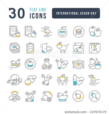 Vector Line Icons of International Vegan Day 107670179