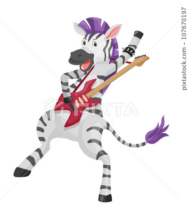 Illustration of a zebra playing a electric guitar 107670197