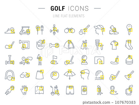 Set Vector Line Icons of Golf. Set Vector Line Icons of Golf. 107670383
