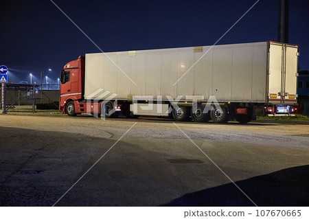 Cargo Truck Stopped at Night 107670665