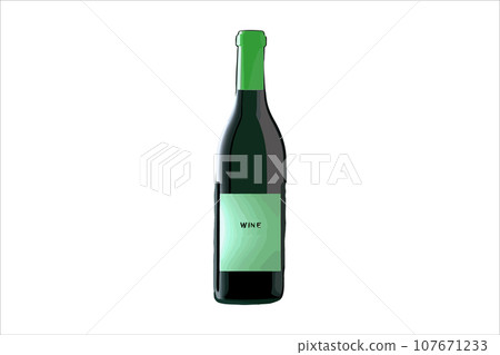 Vector wine watercolor bottle isolated on transparent background. 107671233
