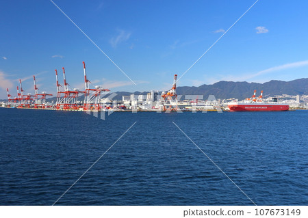 Gantry crane group and cargo ship at Rokko Island, Kobe Port Gantry crane group and cargo ship at Rokko Island, Kobe Port 107673149