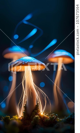 different mushrooms on black background 107673564
