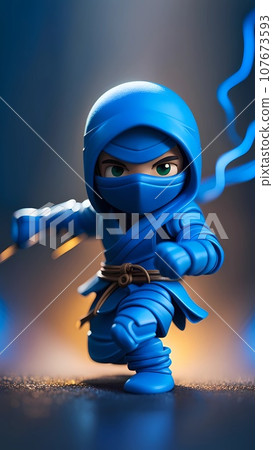 3D blue ninja cartoon character design illustration  107673593