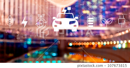 EV concept with big city at night 107673815