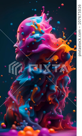 fluid colors abstract background, twisted liquid design on black, colorful marble or plastic wave 107673816