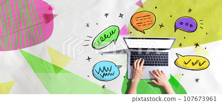 Speech bubbles and a laptop Speech bubbles and a laptop 107673961