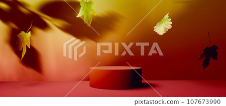 Autumn leaves with a round podium - 3D Autumn leaves with a round podium - 3D 107673990
