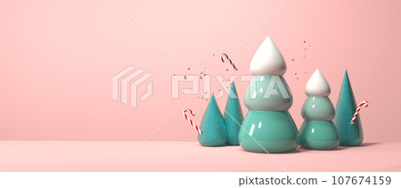 Christmas trees with candy canes - 3D Christmas trees with candy canes - 3D 107674159