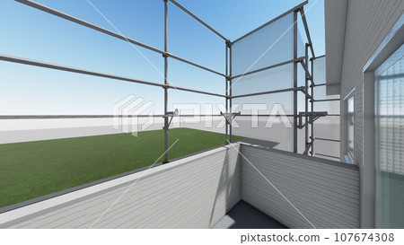 獨立式住宅，外牆施工，附鷹架（板灰色） 107674308