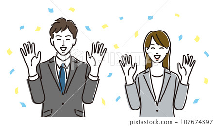 Happy men and women in suits 107674397