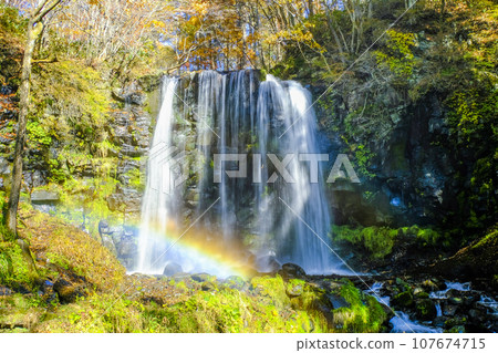 Rainbow over Karasawa Falls in autumn 107674715