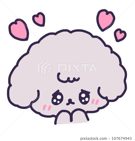 一隻可愛的玩具貴賓犬的插圖，眼睛明亮，頭上有一顆心 107674943