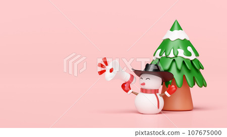 3d snowman holds megaphone with cowboy hat, warm mittens, scarf, christmas tree isolated on pink background. online shopping sale, merry christmas and festive New Year, 3d render illustration 3d snowman holds megaphone with cowboy hat, warm mittens, scarf, christmas tree isolated on pink background. online shopping sale, merry christmas and festive New Year, 3d render illustration 107675000