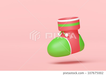 3d Christmas sock isolated on pink background. merry christmas and happy new year, 3d render illustration 3d Christmas sock isolated on pink background. merry christmas and happy new year, 3d render illustration 107675002