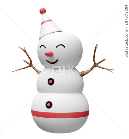 3d snowman with funnel hat isolated. merry Christmas and festive New Year, 3d render illustration 3d snowman with funnel hat isolated. merry Christmas and festive New Year, 3d render illustration 107675004