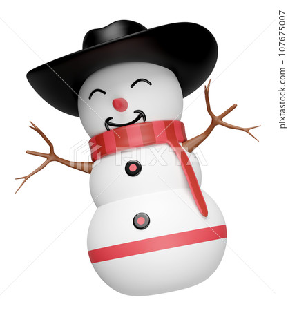 3d snowman with cowboy hat, scarf isolated. merry Christmas and festive New Year, 3d render illustration 3d snowman with cowboy hat, scarf isolated. merry Christmas and festive New Year, 3d render illustration 107675007