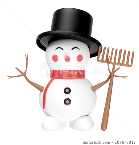 3d snowman with top hat, scarf, broom isolated. merry Christmas and festive New Year, 3d render illustration 3d snowman with top hat, scarf, broom isolated. merry Christmas and festive New Year, 3d render illustration 107675012