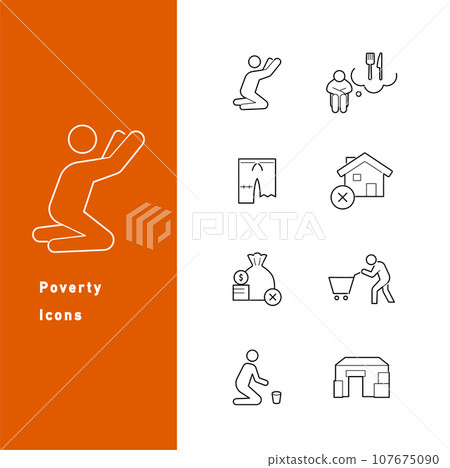 一組關於世界貧窮和糧食危機的線條畫圖標 一組關於世界貧窮和糧食危機的線條畫圖標 107675090