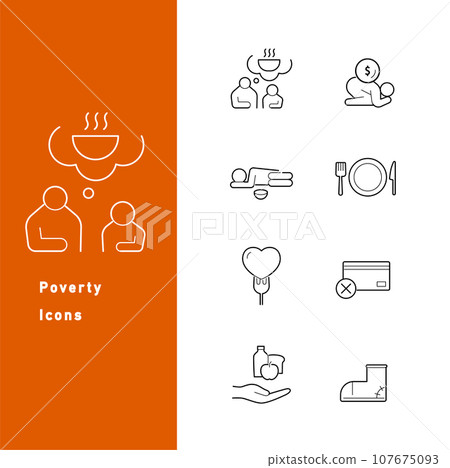 Set of line drawing icons about world poverty and food crisis 107675093