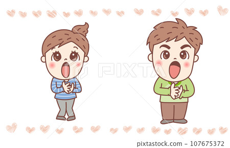 一個男人和一個女人雙手放在胸前互相欣賞 一個男人和一個女人雙手放在胸前互相欣賞 107675372