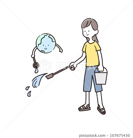 女人灑水與大地插畫素材 女人灑水與大地插畫素材 107675430