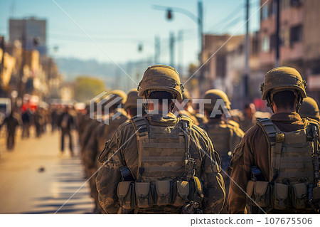 Soldiers at war on the battlefield 107675506