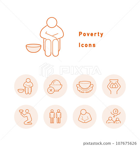 關於世界貧困和糧食危機的一組顏色圖標 107675626