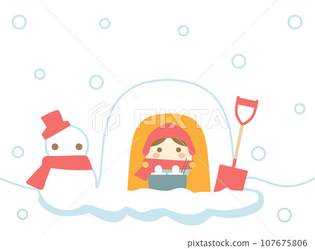 Illustration inspired by winter with kamakura and snow daruma Illustration inspired by winter with kamakura and snow daruma 107675806
