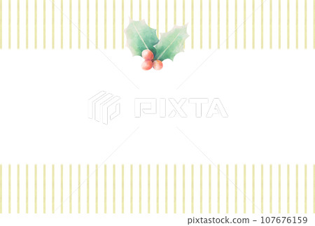 Christmas card illustration with yellow stripes and holly in watercolor style Christmas card illustration with yellow stripes and holly in watercolor style 107676159
