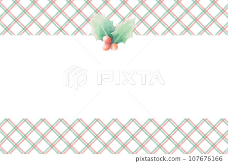 帶有紅色和綠色格子和水彩風格冬青的聖誕卡插圖 107676166
