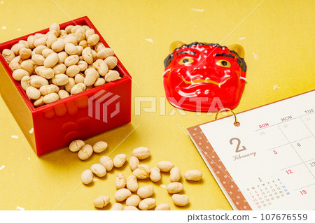 Image of Setsubun | Calendar, Oni Mask, and Fukumame Image of Setsubun | Calendar, Oni Mask, and Fukumame 107676559