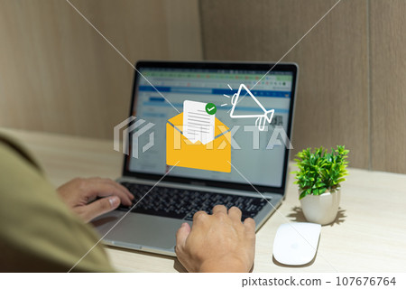 Business marketing and Digital social media, email newsletter, SEO sending e-mails. advertising receive information online. 107676764