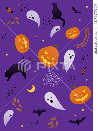 Halloween pattern illustration on a purple background. 107677099