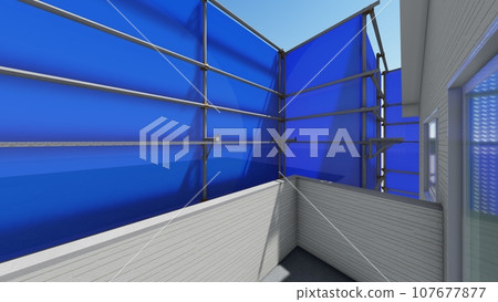 Detached house, exterior wall construction, with scaffolding (sheet blue) Detached house, exterior wall construction, with scaffolding (sheet blue) 107677877